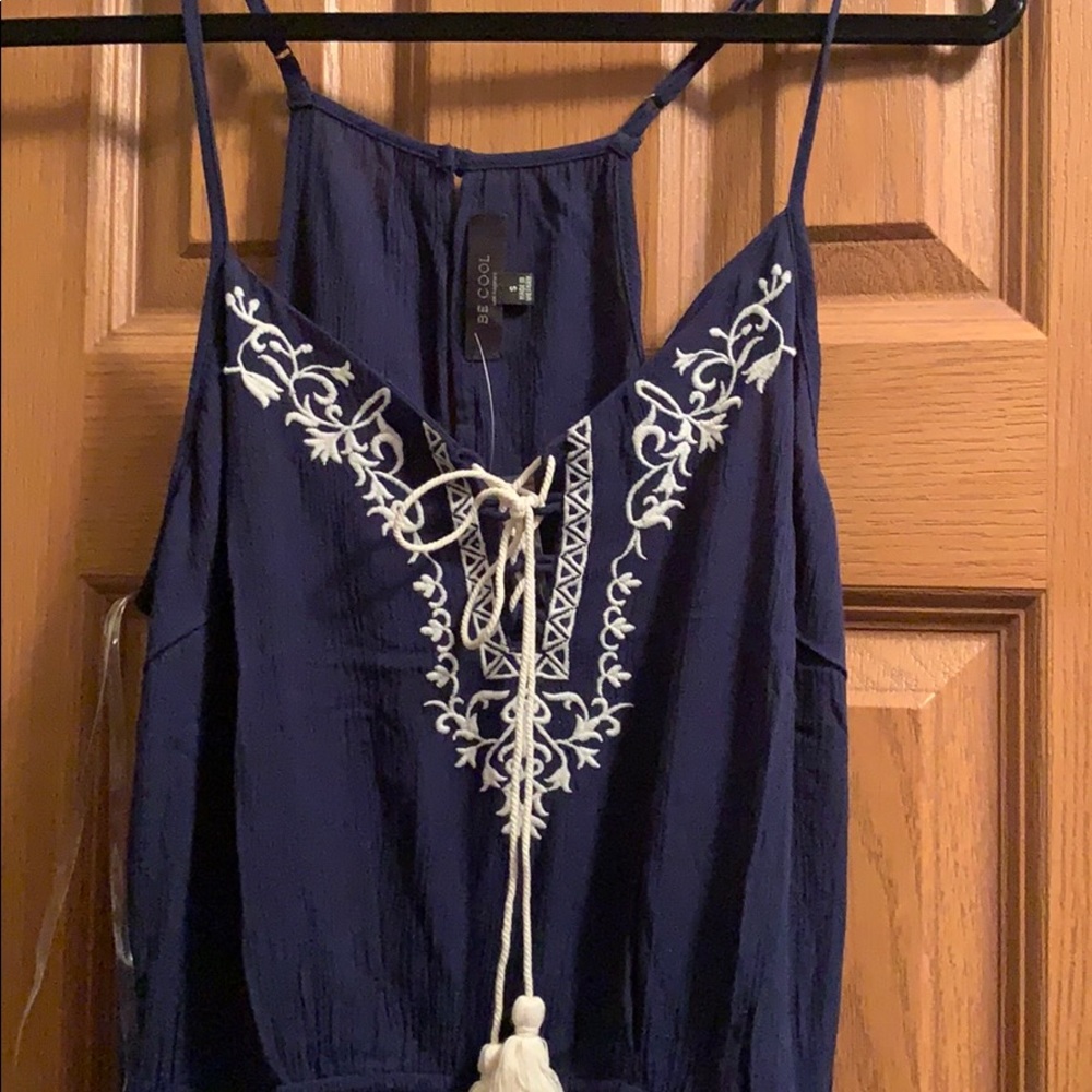 NWT blue romper size small embroidered